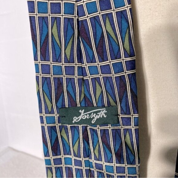 Vintage Forsyth Blue Green White Square Print Tie - Picture 3 of 9